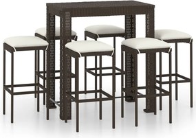 vidaXL Set mobilier bar de grădină cu perne, 7 piese, maro, poliratan