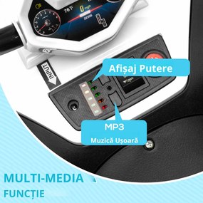 AIYAPLAY Quad electric pentru copii, lumină &amp; muzică, suspensie, 5 km/h, 50 Min. timp de rulare, pentru 3-5 ani, Alb | Aosom Romania