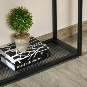 HOMCOM Masa Consola pentru Intrare in Stil Industrial, Blat din Sticla, Cadru  din Otel si Lemn, Masuta pentru Living si Sufragerie, Maro Rustic