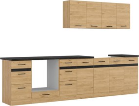 Set bucatarie JUNONA LINE, stejar, PAL, 300 cm, cu blat negru
