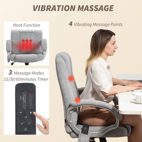 HOMCOM Scaun de Birou Masaj Vibrant și Încălzitor cu Suport pentru Picioare, Scaun Reclinabil 135° de Birou în Velluto cu Brațe și Înălțime Reglabilă pentru Studiu, Gri | Aosom Romania
