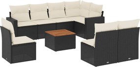 vidaXL Set mobilier de grădină cu perne, 9 piese, negru, poliratan