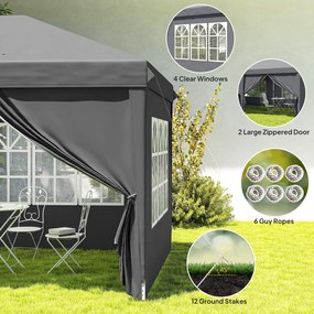 Outsunny Tonnelă de grădină Cort pliant Laterale detașabile Cadru din oțel întărit Geantă de transport 3x6m Gri închis | Aosom Romania