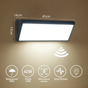 Brilagi - Aplică LED de perete pentru exterior cu senzor, TRIANGLE, 42W, 230V, negru, IP65