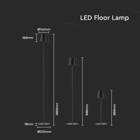Lampă LED de podea 3în1, reglabilă, 4W, 5V, 4400mAh, 3000K, IP54, negru