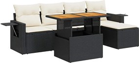 vidaXL Set mobilier de grădină cu perne, 6 piese, negru, poliratan