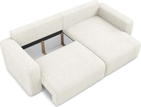 Colțar crem extensibil/cu spațiu de depozitare cu tapițerie din catifea reiată (cu colț pe partea dreaptă/cu șezlong) Kona – Makamii