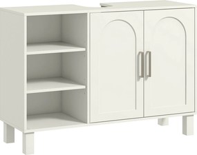 HOMCOM Dulap pentru Lavoar Baie cu 2 Uși, Rafturi Deschise, Rafturi Reglabile, pentru Lavoare fără Piedestal, 90x30x63 cm, Crem | Aosom Romania