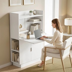 HOMCOM Birou pliant pentru calculator, birou pentru calculator cu blat rabatabil, rafturi și dulap, 80x30x128cm, alb | Aosom Romania