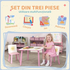 AIYAPLAY Set de 3 piese cu masă și scaune pentru copii, Masă cu 2 scaune pentru dormitor, grădiniță, sală de jocuri, Roz | Aosom Romania