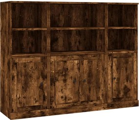 vidaXL Dulapuri înalte, 3 buc., stejar fumuriu, lemn compozit