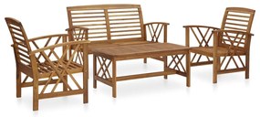 Set mobilier de gradina, 4 piese, lemn masiv de acacia Maro, banca + 2x fotoliu + masa, 1