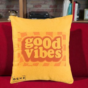 Perna Decorativa Good Vibes Retro Roz, 40x40 cm, Galben, Husa Detasabila, Perna Inclusa, BEKZ®