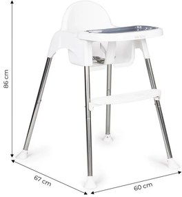 Scaun de hrănire 2 în 1 cu tavă și centuri alb