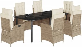 vidaXL Set de masă pentru grădină, 7 piese, cu perne, bej, poliratan