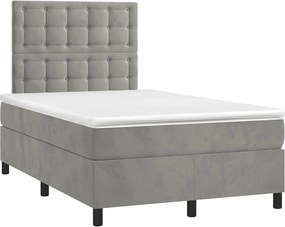 vidaXL Pat box spring cu saltea, gri deschis, 120x190 cm, catifea