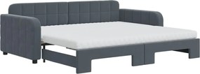 vidaXL Pat de zi cu extensie și saltele, gri închis, 90x190 cm catifea