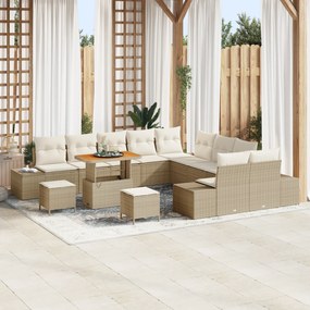 vidaXL Set de canapele pentru grădină cu pernă 13 pcs Bej Rattan poli