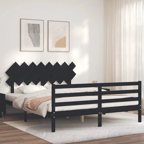 3195300 vidaXL Cadru de pat cu tăblie, negru, 160x200 cm, lemn masiv