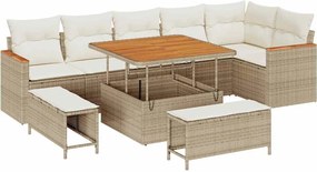 vidaXL Set de canapele pentru grădină cu pernă 9 pcs Bej Rattan poli