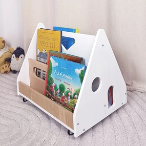 Biblioteca Montessori cu roti, in forma de casuta BOOKY Pearl White