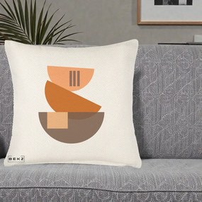 Perna Decorativa Geometric Bauhaus Boluri Portocaliu, 40x40 cm, Crem Reliefat, Husa Detasabila, Perna Inclusa, BEKZ®