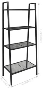 Biblioteca tip scara, 4 trepte, metal, negru 1, Negru