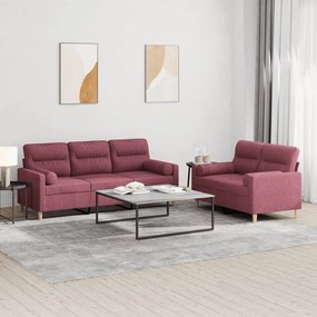 3201622 vidaXL Set canapea cu perne, 2 piese, roșu vin, material textil