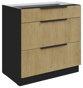 Dulap inferior de bucătărie Carminia 80 D 3S BB PREMIUM BOX (stejar cremona + negru). 1127979