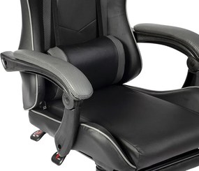 RESIGILAT- Scaun gaming, masaj în perna lombară, suport picioare, PU, Negru/Gri