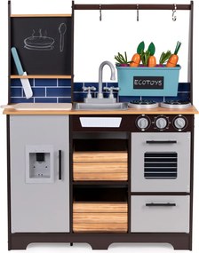 Bucătărie din lemn pentru copii cu grădină de legume și accesorii