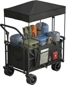 Outsunny Cărucior de grădină pliabil cu roți mari blocabile, bară reglabilă și suport pentru pahare pentru camping 125x59x133 cm Negru | Aosom Romania
