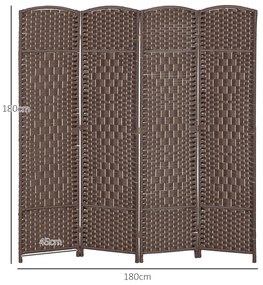 HOMCOM Paravent interior din lemn 4 panouri separator de cameră pliabil pentru sufragerie dormitor 180 x 180 cm maro | Aosom Romania