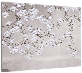Tablou pe sticlă - Flori într-un peisaj gri (70x50 cm)