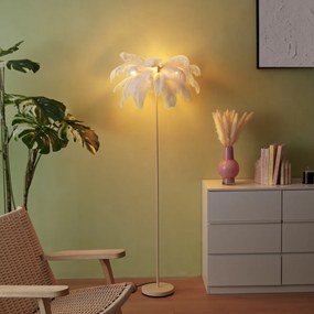 Lampă de podea Art Deco bej cu pene albe - Peahen