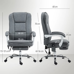 HOMCOM Scaun de Birou Masaj cu 6 Puncte, Încălzire și Suport pentru Picioare, Scaun Ergonomic Rabatabil Rotativ din Stofă Tip In Respirabil cu Telecomandă și Înălțime Reglabilă, Gri | Aosom Romania