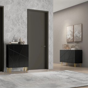 HOMCOM Dulap de Depozitare cu 2 Dulapuri și Raft Reglabil pe 3 Niveluri, Bufet Modern din PAL și Metal, 120x40x75 cm, Negru și Auriu | Aosom Romania