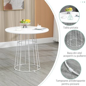 Masa Rotundă HOMCOM pentru 4 Persoane, Design Modern, Structură din Oțel și Blat MDF, Ø80.5x74.6cm, Alb | Aosom Romania