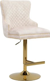 Set de 2 scaune de Bar Stil Baroc, Catifea, Bej, Metal, Auriu, Castle