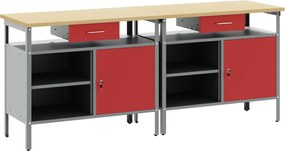 vidaXL Set banc de lucru cu sertar 2 pcs Roșu și gri 200 x 55 x 85 cm