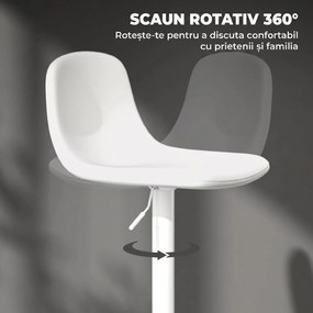 HOMCOM Set 2 Scaune de Bar cu Spătar și Suport pentru Picioare, Înălțime Reglabilă, Piele Ecologică PU, Alb | Aosom Romania