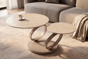 Masuta de cafea moderna cu doua blaturi rotative din ceramica DANCING RINGS 80-135cm