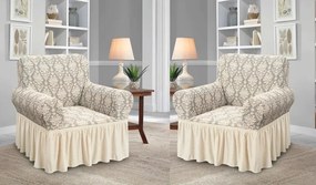 Set 2 Huse elastice pentru fotolii, cu volanas si model Jacquard Bej Deschis