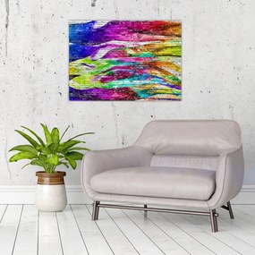 Tablou - Zid de cărămidă cu flăcări colorate (70x50 cm)