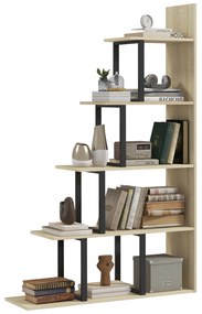 HOMCOM Bibliotecă raft separator de încăperi de stil industrial în formă de scară cu 5 rafturi 102 x 30 x 160 cm culoare stejar | Aosom Romania