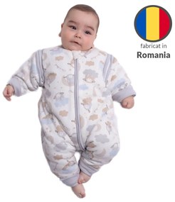 Sac de dormit copii din bumbac moale cu picioare si maneci detasabile Kidizi On a cloud Pastel 6-18 luni