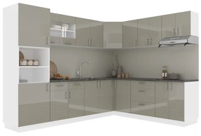 Set Bucatarie Colt Karo V36, Gri Lucios/Alb, MDF, Blat Thermo 28 mm, L 280 x 220 cm