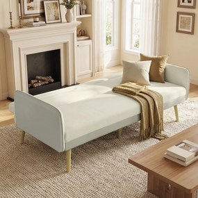 HOMCOM Canapea Extensibilă 3 Locuri Convertibilă cu Cotiere din PU, Colțar Reclinabil Clic Clac în Catifea cu Picioare Metalice și Cadru din Lemn, pentru Living sau Dormitor, 185x84x83 cm, Bej | Aosom Romania