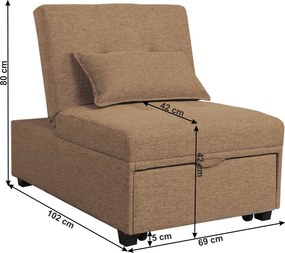 Fotoliu extensibil, material textil maro, OKSIN