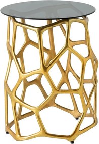 Masuta Laterala, Aluminiu, Auriu, Sticla, Negru, LIQUID GEOMETRIE 50cm